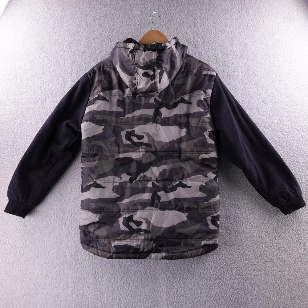 ECKO UNLTD Camo Puffer Jacket‎ Men's Size S Black Gray Zip Up Hooded